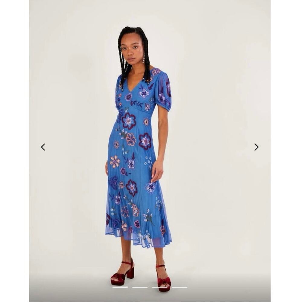 Monsoon Annie Embroidered Midi Dress Blue